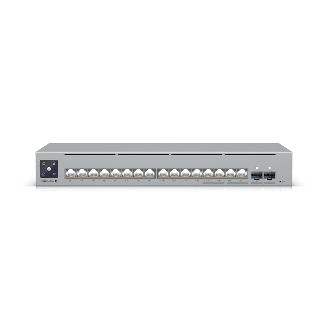Switch UniFi 12xRJ45 GBit/4xRJ45 2.5G/2xSFP+ Managed PoE+ 180W Max optional 19" Rack-Mountable, 1,3" Touchscreen, aanzicht 1 van 1